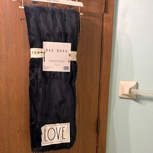 Rae Dunn Black LOVE Throw Blanket With Colorful Stitching